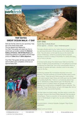 Trip Notes Great Ocean Walk—7 Day Day