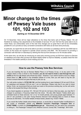Minor Changes to the Times of Pewsey Vale Buses 101, 102 And