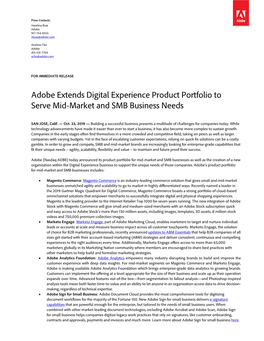 Adobe Extends Digital Experience Product Portfolio to Serve Mid-Market and SMB Business Needs