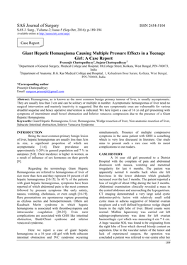 SAS Journal of Surgery Giant Hepatic Hemangioma Causing Multiple