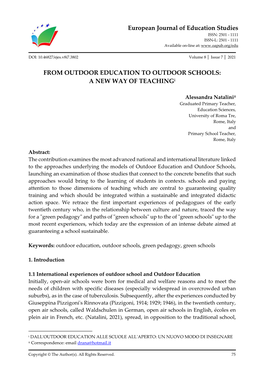 European Journal of Education Studies from OUTDOOR