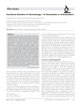 Parenteral Nutrition in Neonatology – to Standardize Or Individualize?