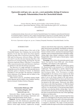 Typtonoides Nieli Gen. Nov., Sp. Nov., a New Pontoniine Shrimp (Crustacea: Decapoda: Palaemonidae) from the Chesterfield Islands