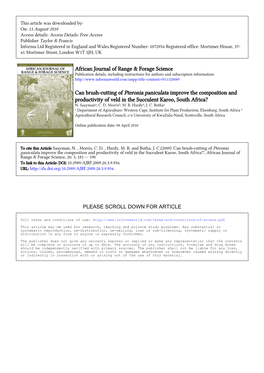African Journal of Range & Forage Science Can Brush-Cutting Of