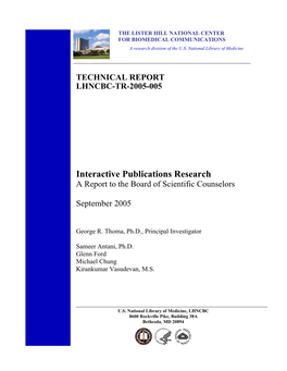 Interactive Publications Research a Report to the Board of Scientific Counselors