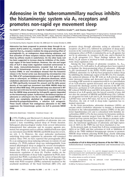 Adenosine in the Tuberomammillary Nucleus Inhibits the Histaminergic System Via A1 Receptors and Promotes Non-Rapid Eye Movement Sleep