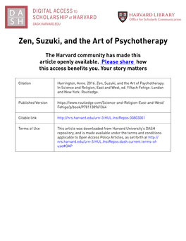 Zen, Suzuki, and the Art of Psychotherapy