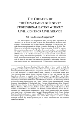 The Creation of the Department of Justice: Professionalization Without Civil Rights Or Civil Service