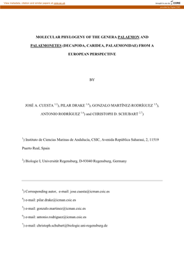 Molecular Phylogeny of the Genera Palaemon and Palaemonetes