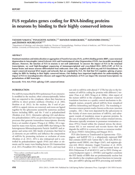 FUS Regulates Genes Coding for RNA-Binding Proteins in Neurons by Binding to Their Highly Conserved Introns