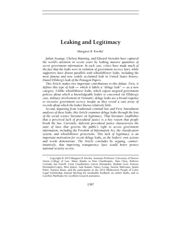 Leaking and Legitimacy