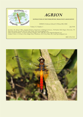 Agrion 22(2) - July 2018 AGRION NEWSLETTER of the WORLDWIDE DRAGONFLY ASSOCIATION