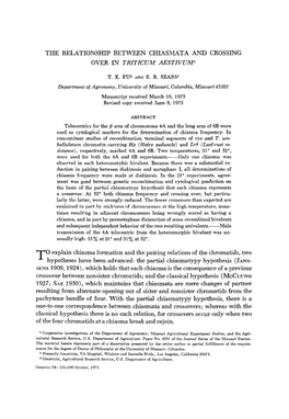 The Relationship Between Chiasmata and Crossing Over in Triticum Aestivumi