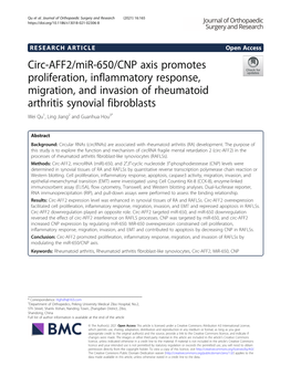 Circ-AFF2/Mir-650/CNP Axis Promotes Proliferation, Inflammatory