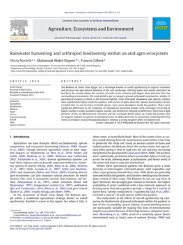 Rainwater Harvesting and Arthropod Biodiversity Within an Arid Agro-Ecosystem