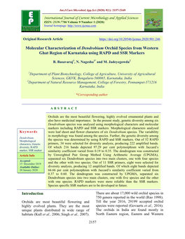 Molecular Characterization of Dendrobium Orchid Species from Western Ghat Region of Karnataka Using RAPD and SSR Markers