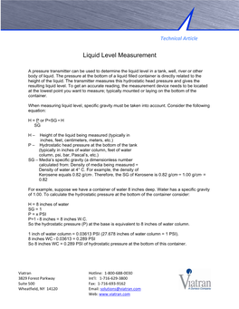 Liquid Level Measurement