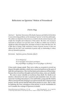 Reflections on Epictetus' Notion of Personhood