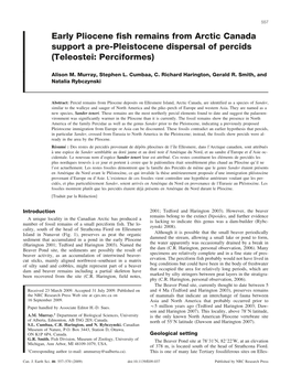 Early Pliocene Fish Remains from Arctic Canada Support a Pre-Pleistocene Dispersal of Percids (Teleostei: Perciformes)