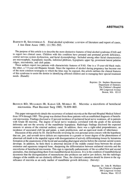 ABSTRACTS BARNETT R, SHUSTERMAN S. Fetal Alcohol