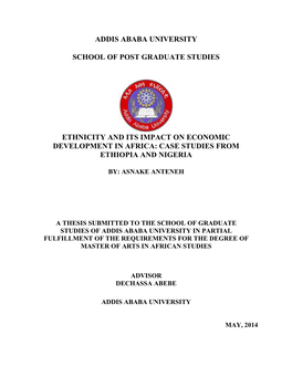 Addis Ababa University School of Post Graduate Studies Center for African and Oriental Studies