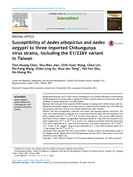 Susceptibility of Aedes Albopictus and Aedes Aegypti to Three Imported