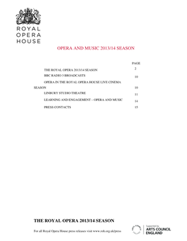 Opera and Music 2013/14 Season