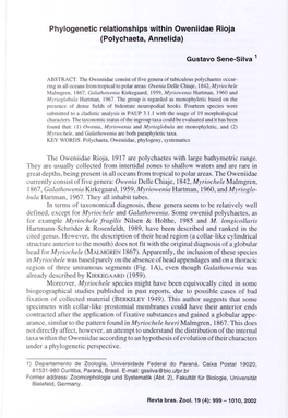 Phylogenetic Relationships Within Oweniidae Rioja (Polych Aeta, Annelida)