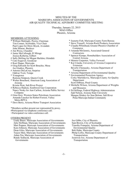 MINUTES of the MARICOPA ASSOCIATION of GOVERNMENTS AIR QUALITY TECHNICAL ADVISORY COMMITTEE MEETING Thursday, January 22, 2015 MAG Office Phoenix, Arizona