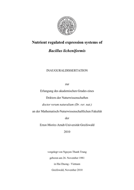 Nutrient Regulated Expression Systems of Bacillus Licheniformis