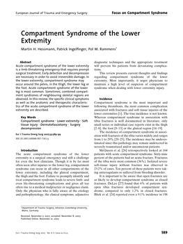 Compartment Syndrome of the Lower Extremity Martin H