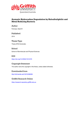 Aromatic Hydrocarbon Degradation by Haloalkaliphilic and Metal Reducing Bacteria