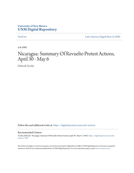 Nicaragua: Summary of Revuelto Protest Actions, April 30 - May 6 Deborah Tyroler