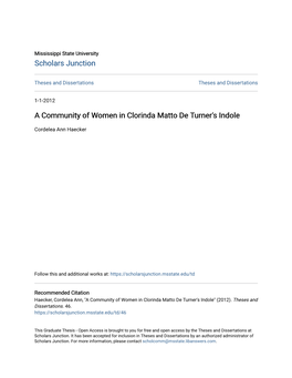 A Community of Women in Clorinda Matto De Turner's Indole