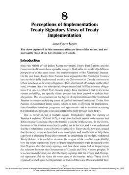 Treaty Signatory Views of Treaty Implementation