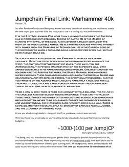 Jumpchain Final Link: Warhammer 40K +1000-(100 Per Jump)CP