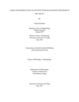 Aging and Fermentation As Adaptive Food Management Strategies in the Arctic Is Approved in Partial Fulfillment of the Requirements for the Degree Of