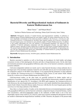 Bacterial Diversity and Biogeochemical Analysis of Sediments in Eastern Mediterranean Sea