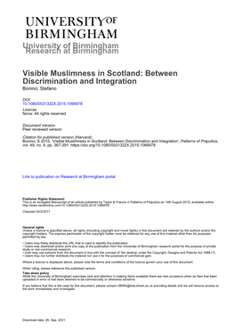 University of Birmingham Visible Muslimness in Scotland: Between