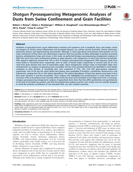 Shotgun Pyrosequencing Metagenomic Analyses of Dusts from Swine Confinement and Grain Facilities