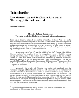 Introduction Lao Manuscripts and Traditional Literature: the Struggle for Their Survival1