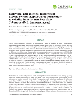 Behavioral and Antennal Responses of Lobesia Botrana (Lepidoptera: Tortricidae) to Volatiles from the Non-Host Plant Schinus Molle L