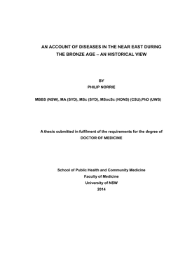 An Account of Diseases in the Near East During the Bronze Age – an Historical View