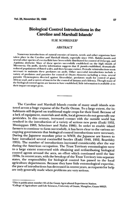 Biological Control Introductions in the Caroline and Marshall Islands1