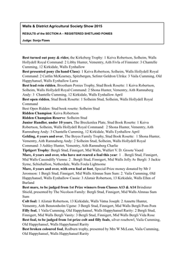 Walls Shetland Pony Results 2015