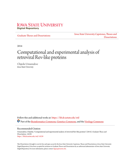 Computational and Experimental Analysis of Retroviral Rev-Like Proteins Chijioke Umunnakwe Iowa State University