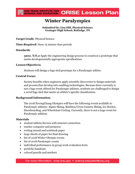 ORISE Lesson Plan: Winter Paralympics