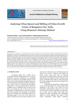 Analysing Urban Sprawl and Shifting of Urban Growth Centre of Bengaluru City, India Using Shannon’S Entropy Method