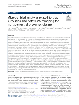 Microbial Biodiversity As Related to Crop Succession and Potato Intercropping for Management of Brown Rot Disease N