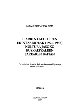 Piarres Lafitteren Ekintzabideak (1920-1944) Kultura Jasoko Euskaltzaleen Sarearen Baitan